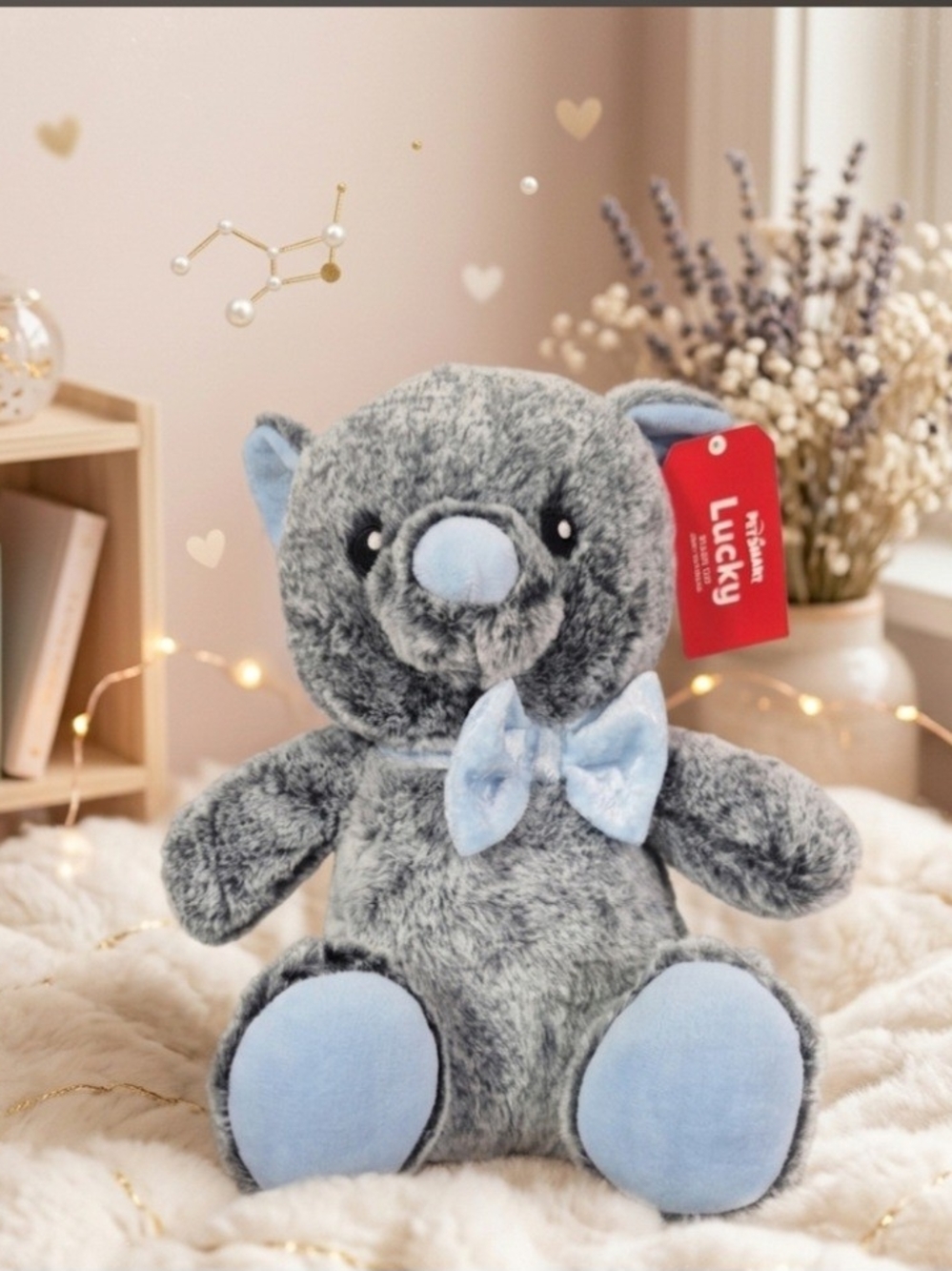 PetSmart Plush Dog Toy Lucky the Gray Blue Bear Squeaker 12"